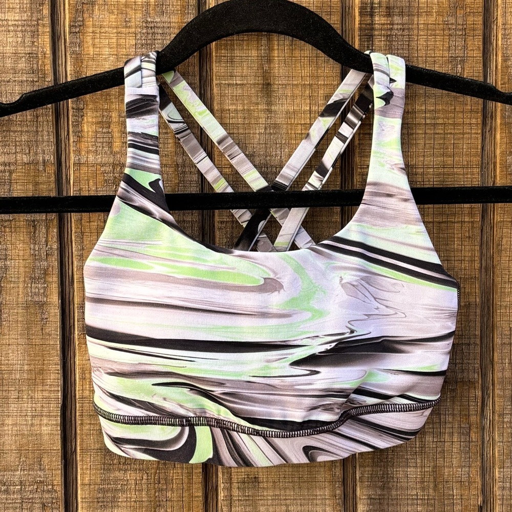 Lululemon Energy Lime Green & Gray Paint Glide Sports Bra